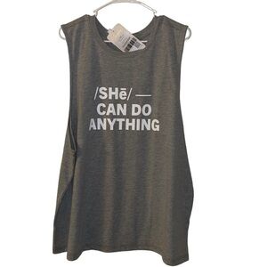 Fabletics She Can Do Anything Gray Women's Tank Top ~ NWT ~ Size: 1X​